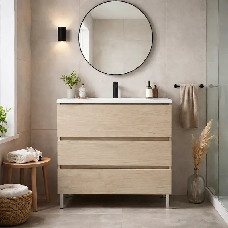 Movel de casa de banho com pés cor chene modelo euro2 com lavatório