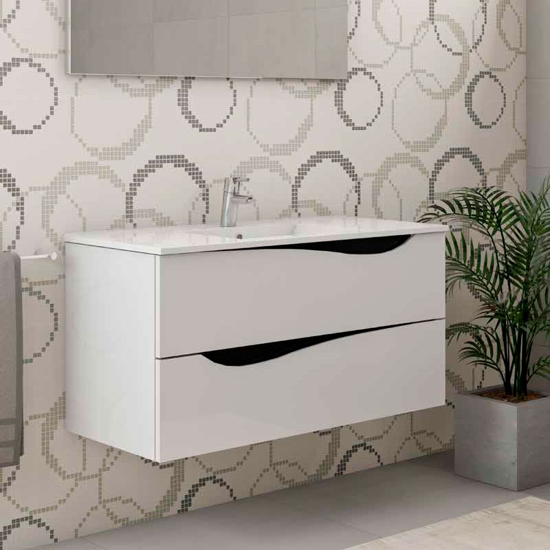 Movel de casa de banho suspenso royal branco régua preta