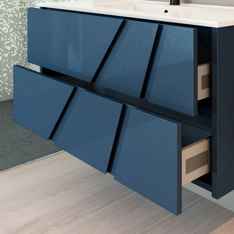 Movel de casa de banho suspenso com lavatório modelo César na cor azul escuro