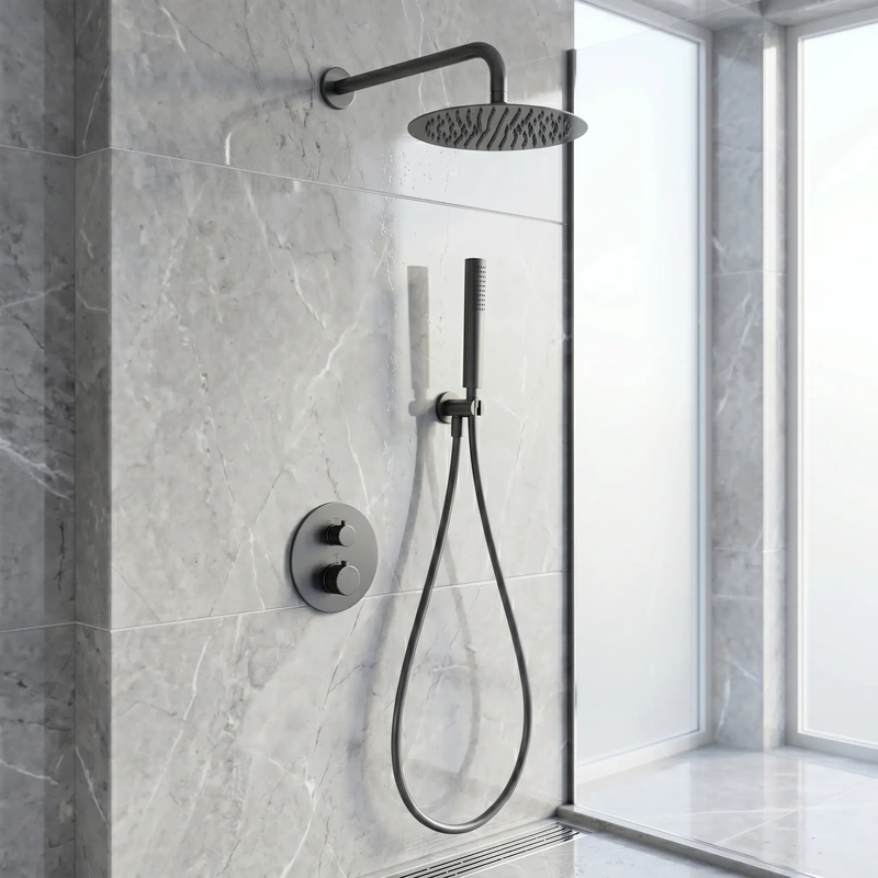 Chuveiro de embutir na parede gun metal modelo napoles