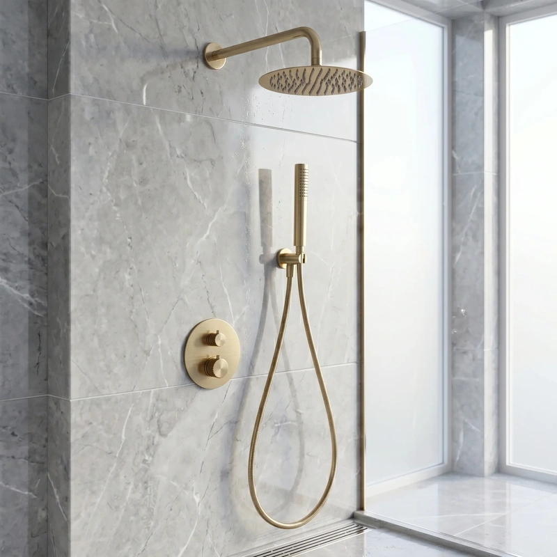 Chuveiro de embutir na parede ouro escovado modelo napoles