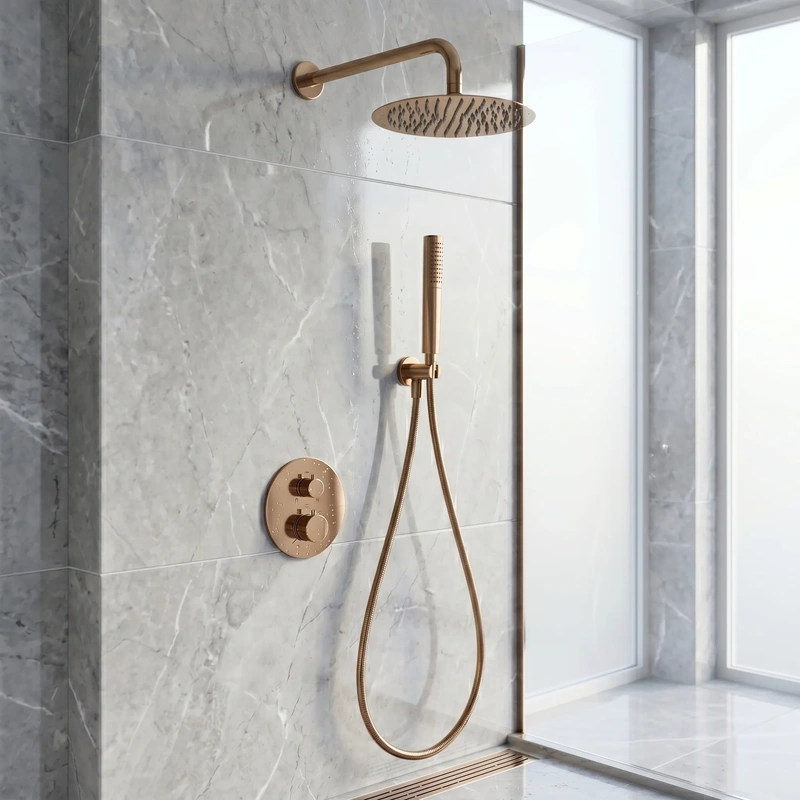 Chuveiro de embutir na parede ouro rosa modelo napoles