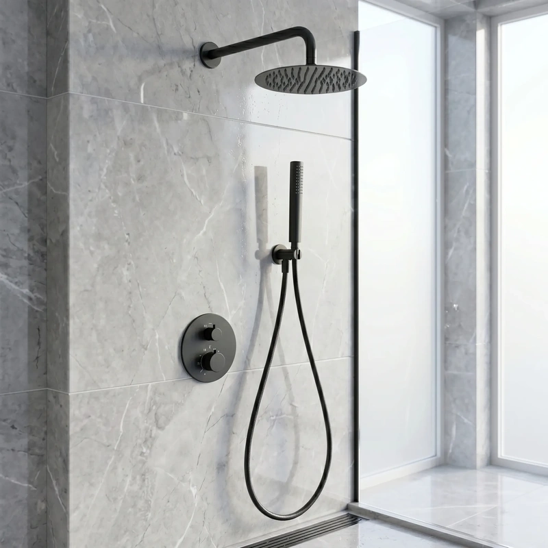 Chuveiro de embutir na parede preto mate modelo napoles