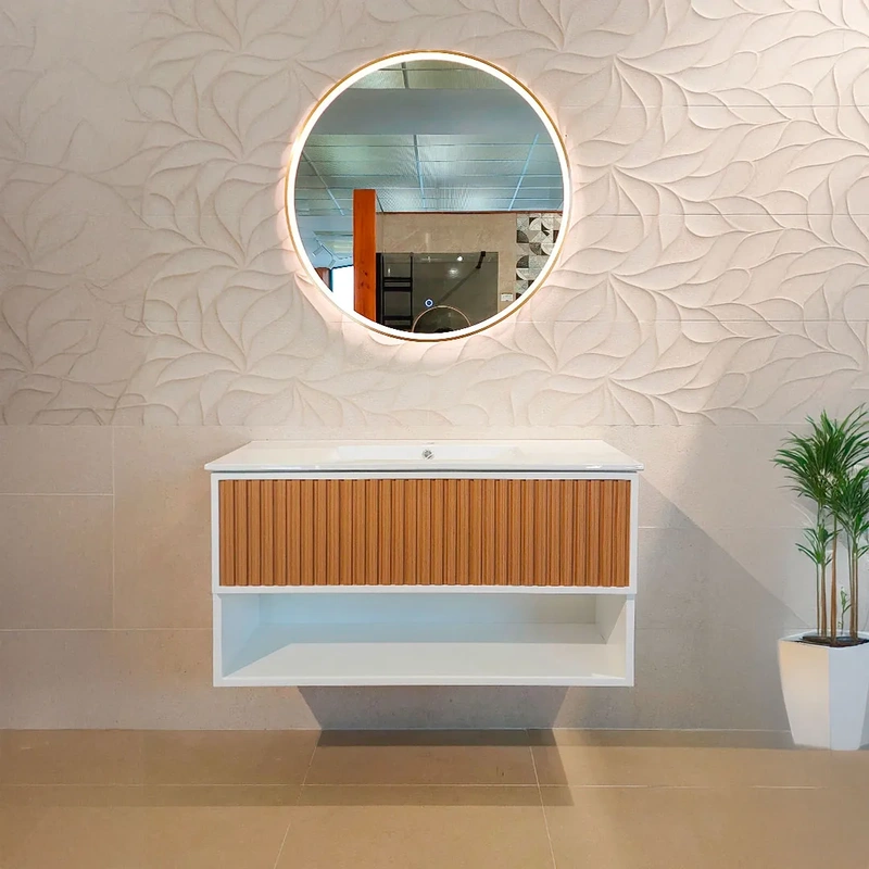 Movel de casa de banho suspenso com lavatório modelo Hellen cor nogueira