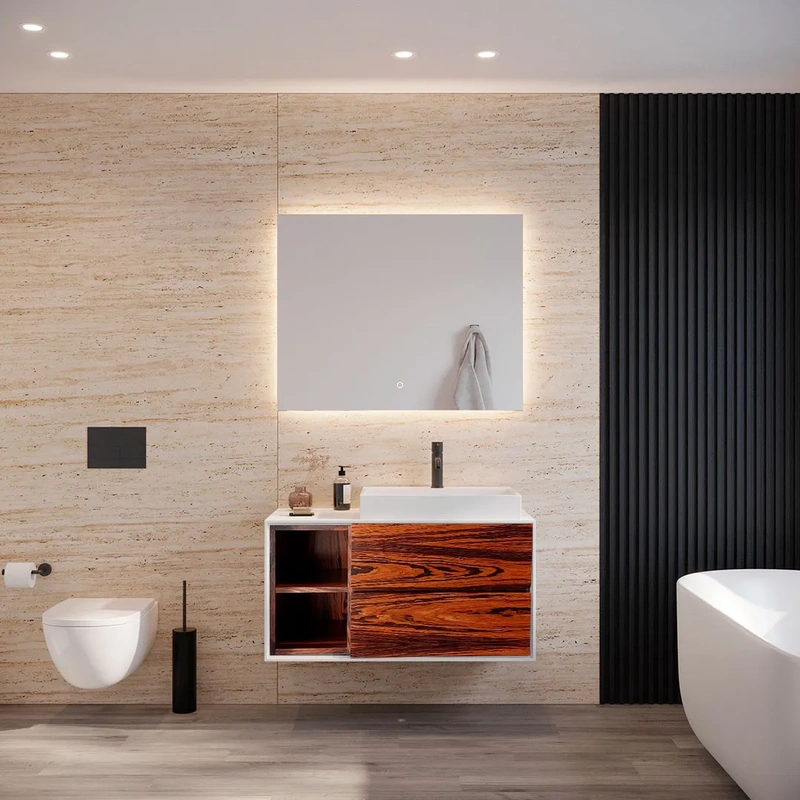 Movel de casa de banho suspenso com lavatório modelo Kelly cor pau de ferro