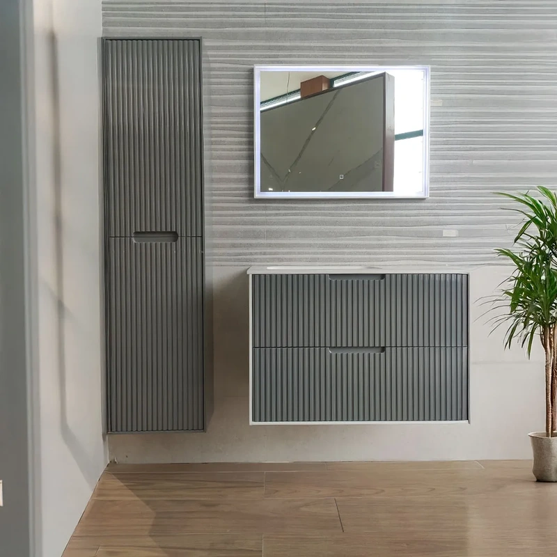 Movel de casa de banho suspenso com lavatório modelo River cor cinza médio