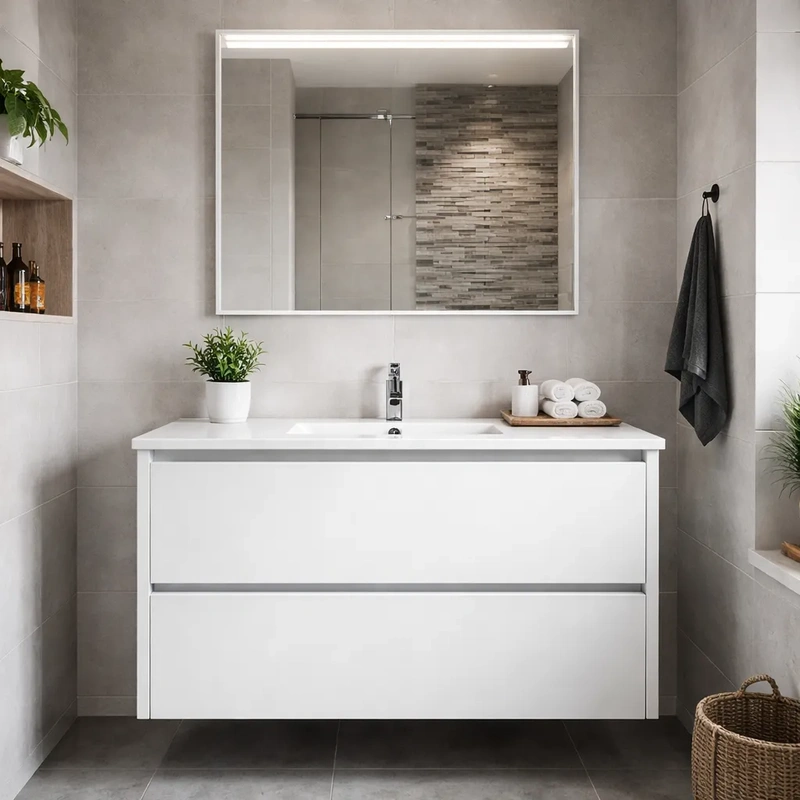 Movel de casa de banho suspenso com lavatório modelo londres cor branca