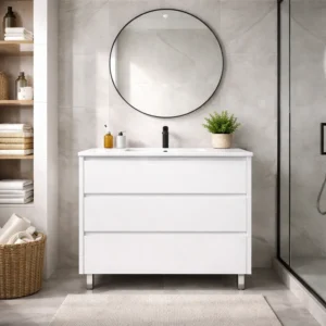 Movel de casa de banho com pés branco modelo londres com lavatório