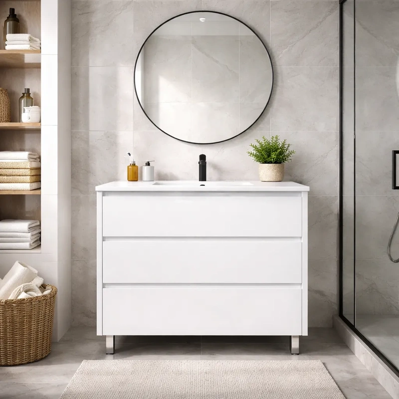 Movel de casa de banho com pés branco modelo londres com lavatório