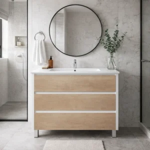 Move de casa de banho com pés e lavatório modelo londres cor branco frente denver