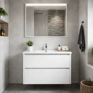 Movel de casa de banho suspenso com lavatório modelo londres cor branca