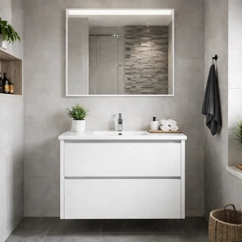 Movel de casa de banho suspenso com lavatório modelo londres cor branca