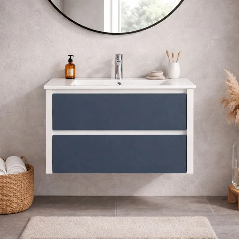 Movel de casa de banho suspenso com lavatório modelo londres cor branco frente antracite