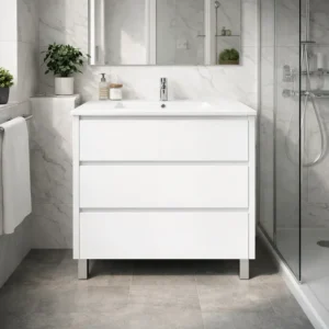 Movel de casa de banho com pés branco modelo londres com lavatório