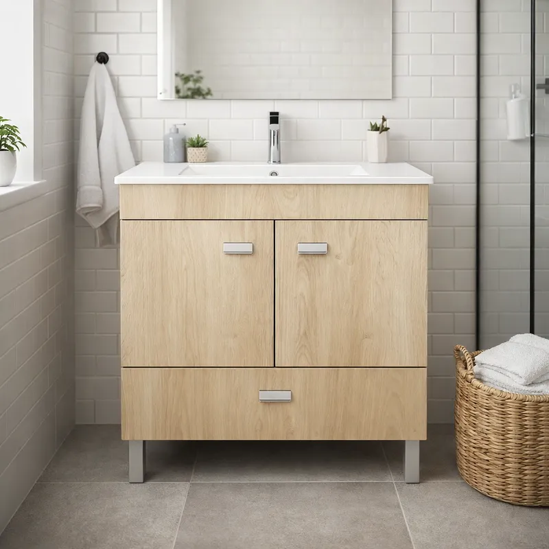 Movel de casa de banho com pés modelo Lisboa com lavatório cor chene