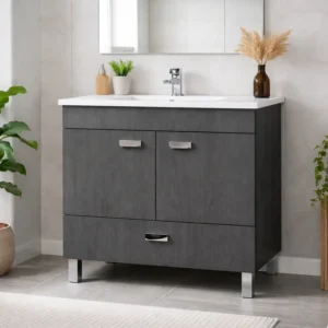 Movel de casa de banho com pés modelo Lisboa com lavatório cor azabache