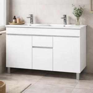 Movel de casa de banho com pés branco modelo priris com lavatório