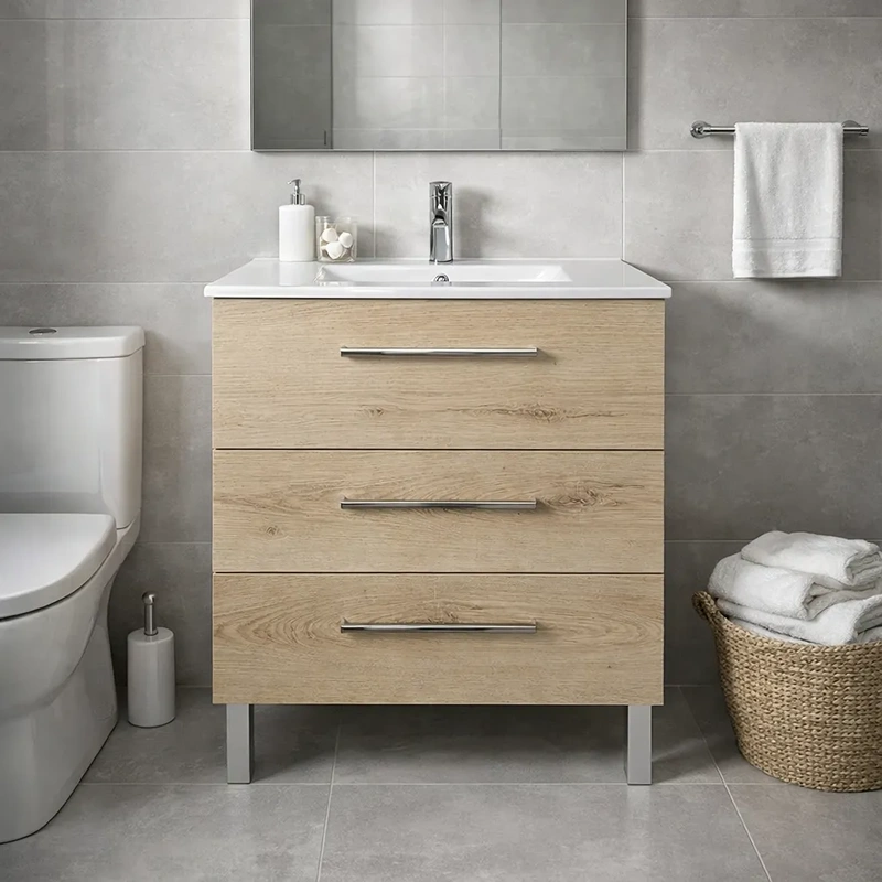 Movel de casa de banho com pés cor natura modelo porto com lavatório