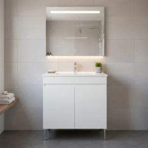 Movel de casa de banho com pés cor branco modelo luana com lavatório