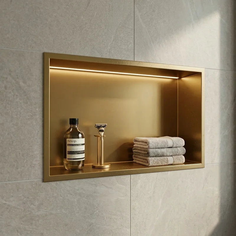 Nicho para casa de banho com led dourado mate 60cm
