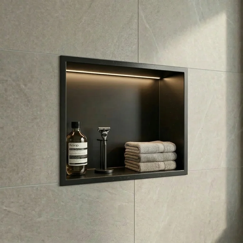 Nicho para casa de banho com led preto mate 30cm