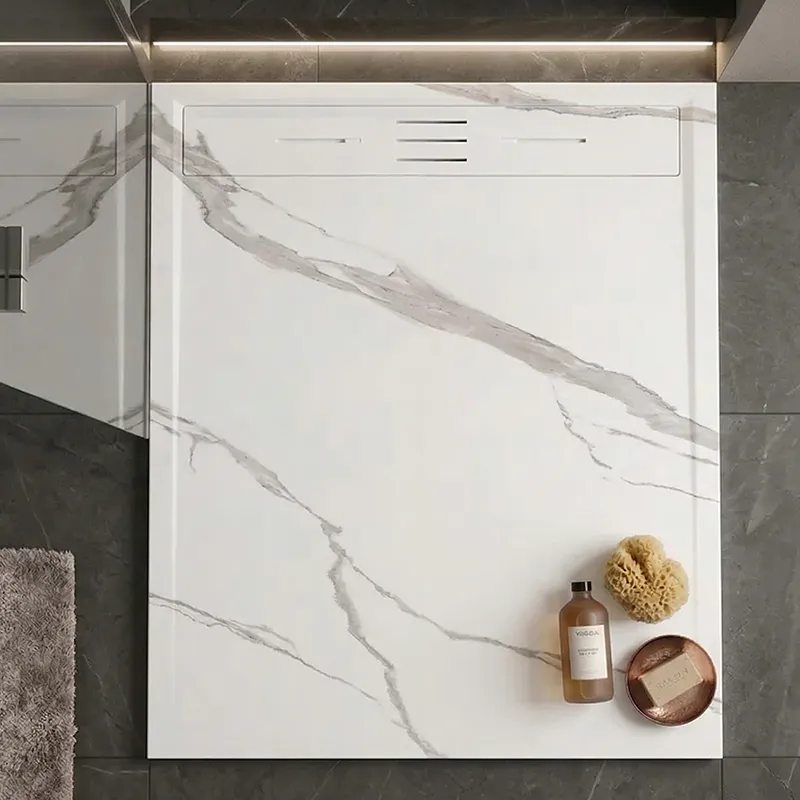 Base de duche para casa de banho antiderrapante smc marmorizada branca