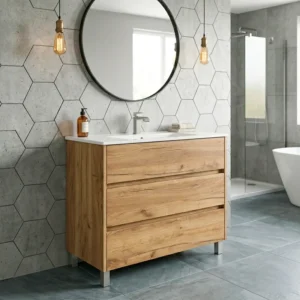 Movel de casa de banho com pés cor artisan modelo albi com lavatório