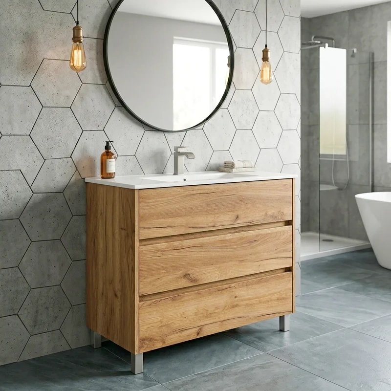 Movel de casa de banho com pés cor artisan modelo albi com lavatório