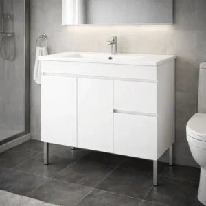 Movel de casa de banho com pés cor branco modelo priris com lavatório