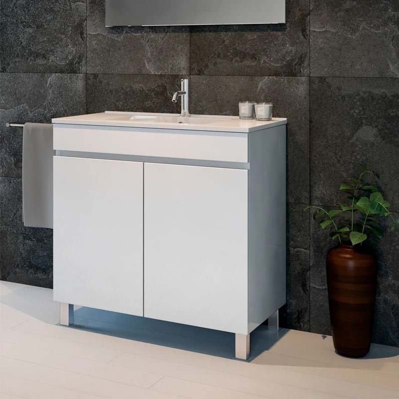 Movel de casa de banho com pés cor branco modelo viana com lavatório