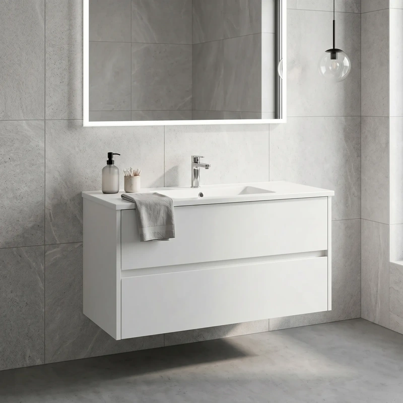 Movel de casa de banho suspenso cor branco modelo new alba com lavatório