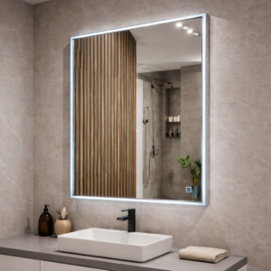 Espelho LED retangular 80x60cm reversível + desembaciador - BASILEIA