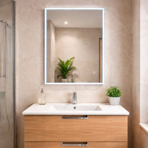 Espelho LED retangular 80x60cm reversível + desembaciador - BASILEIA