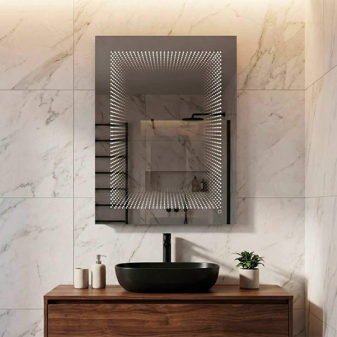 Espelho LED retangular 80x60cm c/ efeito 3D - TUNE