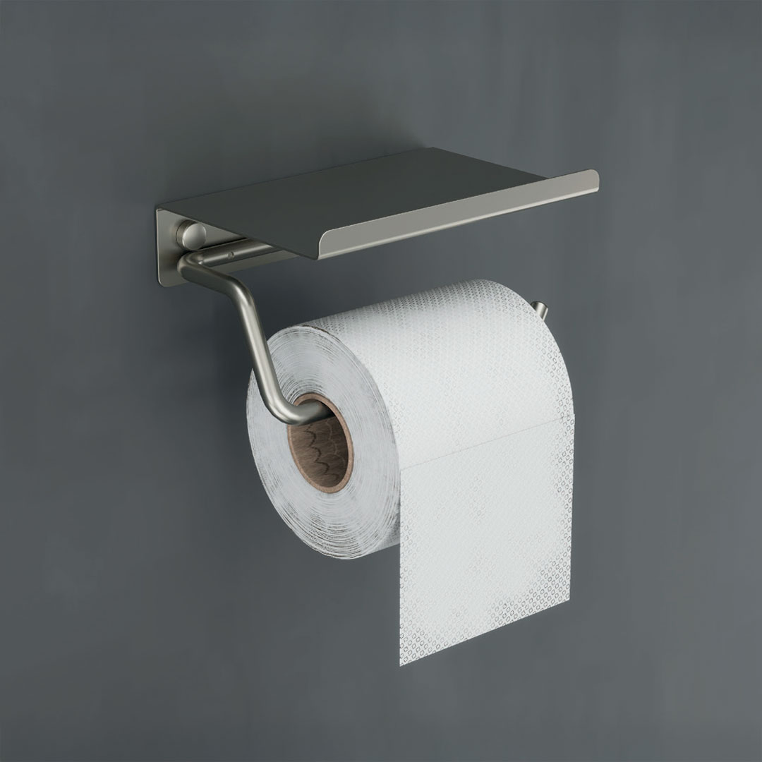 Essential porta rolos c/ prateleira inox escovado - MEDIMEX