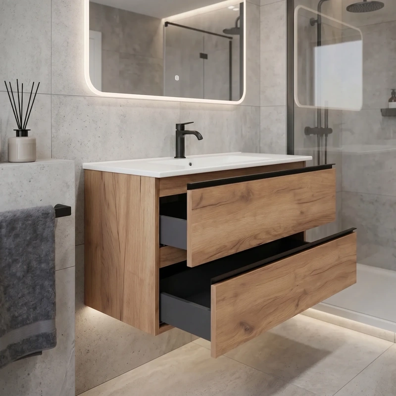 Movel de casa de banho suspenso cor artisan modelo new modular com lavatório
