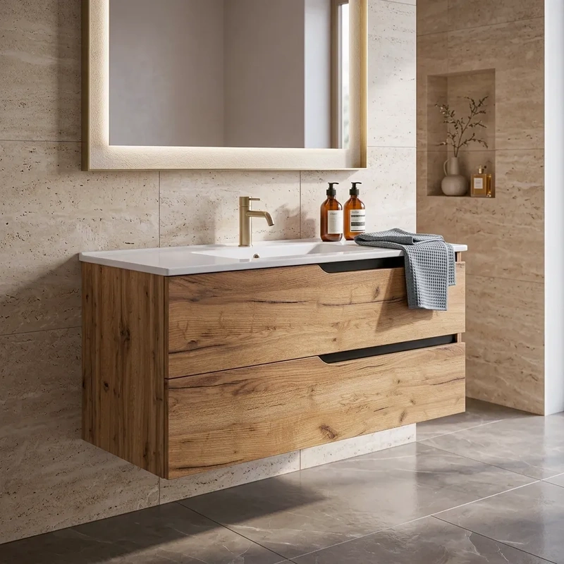 Movel de casa de banho suspenso cor artisan modelo wave com lavatório