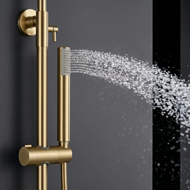 Conjunto de duche para casa de banho modelo monza termostático cor ouro escovado
