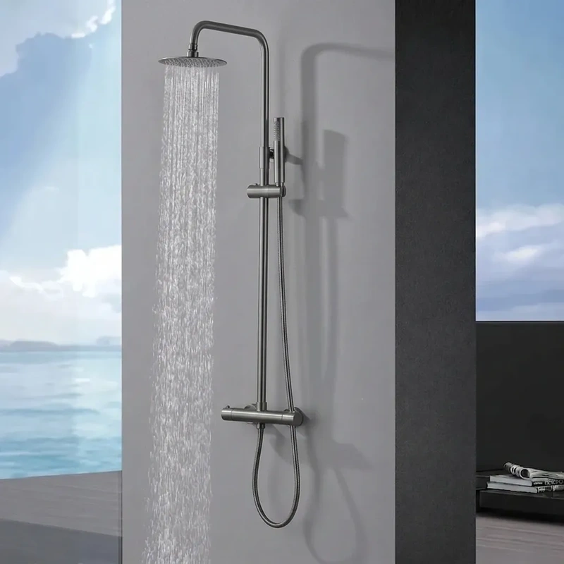 Conjunto de duche para casa de banho modelo monza termostático cor gun metal