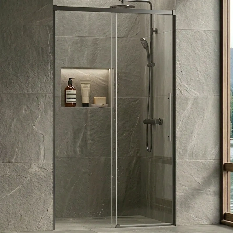 Resguardo frontal de duche gun metal 1 porta fixa 1 porta movel modelo siena