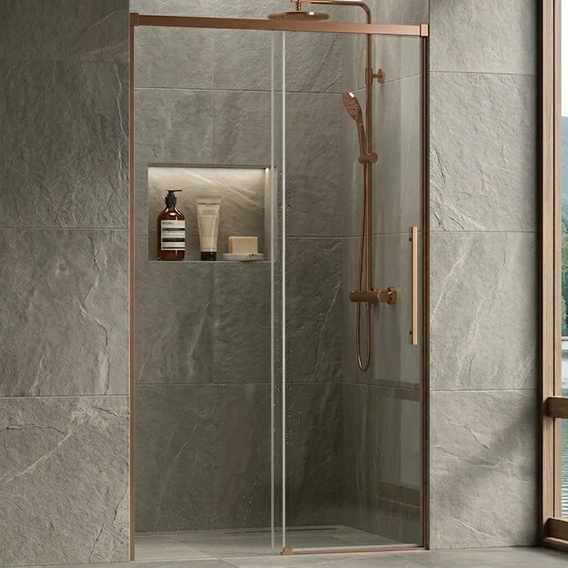 Resguardo frontal de duche ouro rosa 1 porta fixa 1 porta movel modelo siena