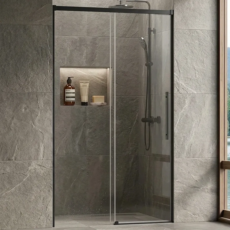 Resguardo frontal de duche preto mate 1 porta fixa 1 porta movel modelo siena