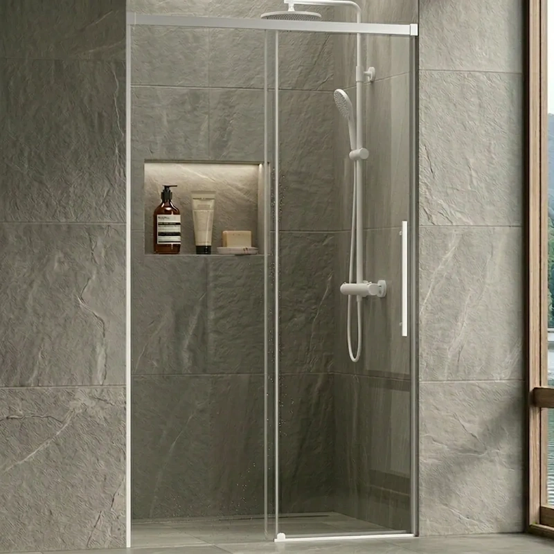 Resguardo frontal de duche branco mate 1 porta fixa 1 porta movel modelo siena
