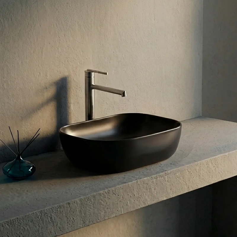 Lavatório de pousar para casa de banho modelo santarem cor preto matte