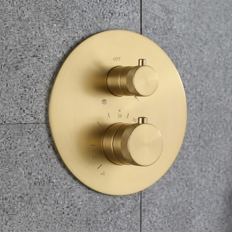 Duche de embutir na parede termostático com chuveiro de mão cor ouro escovado model line