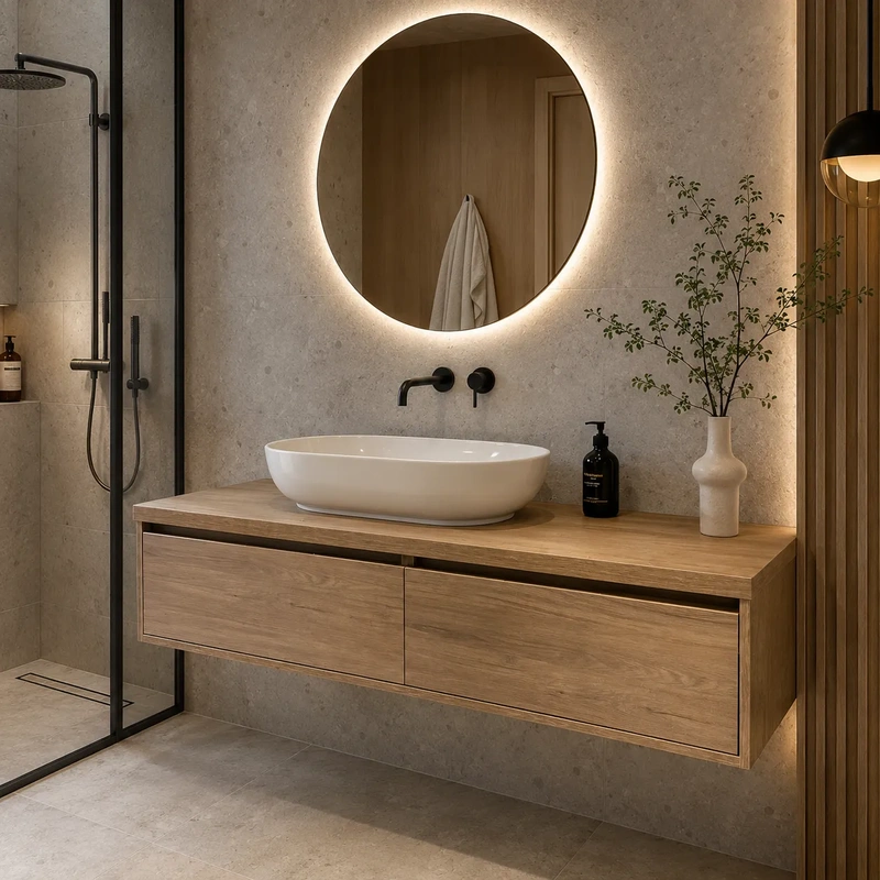 Movel de casa de banho suspenso com tampo modelo sleep cor denver