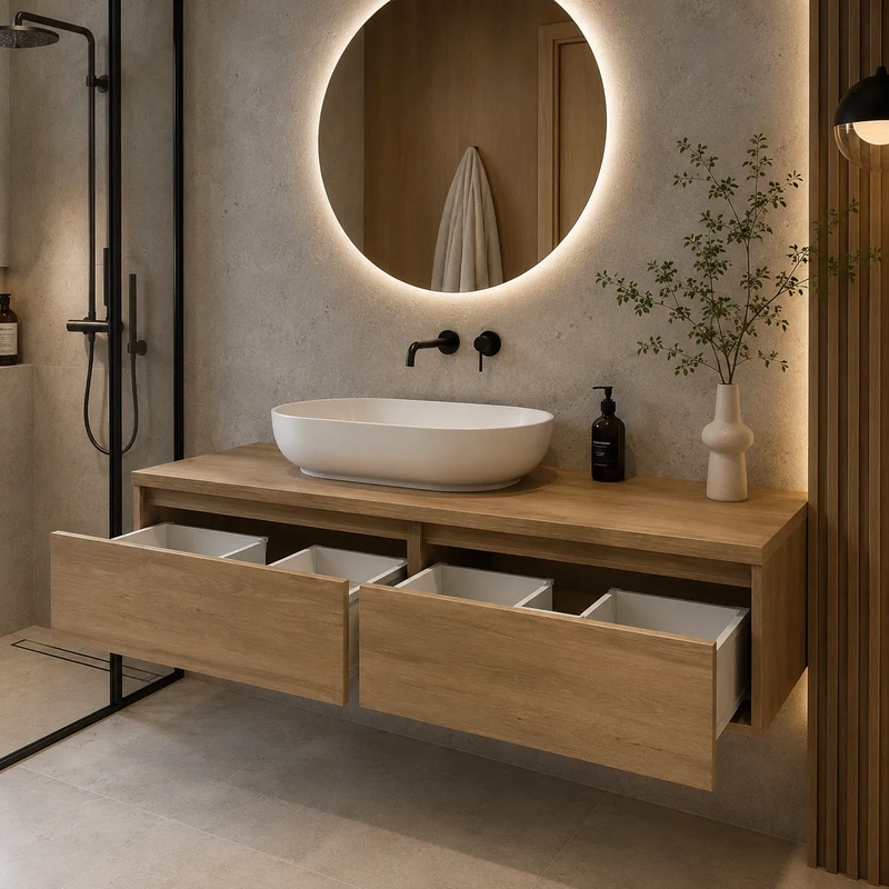 Movel de casa de banho suspenso com tampo modelo sleep cor denver