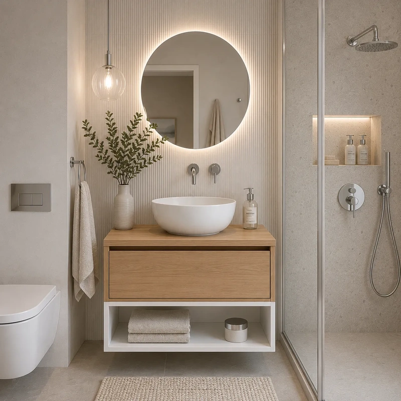 Movel de casa de banho suspenso com tampo e módulo branco modelo sleep cor denver