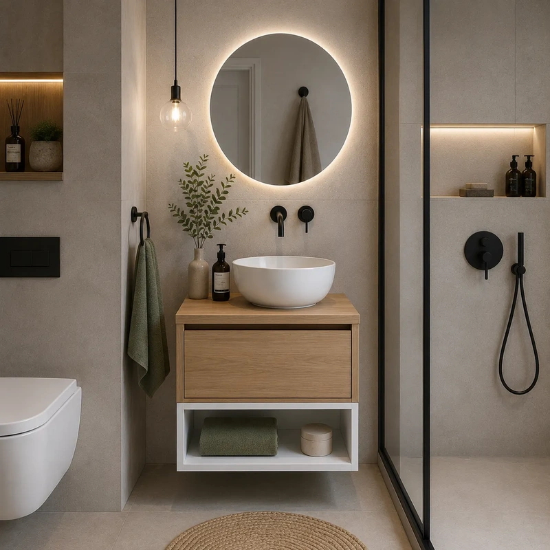 Movel de casa de banho suspenso com tampo e módulo branco modelo sleep cor denver