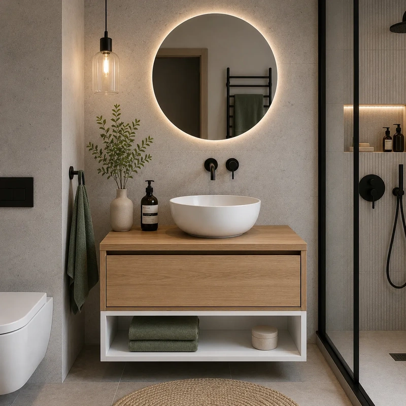 Movel de casa de banho suspenso com tampo e módulo branco modelo sleep cor denver